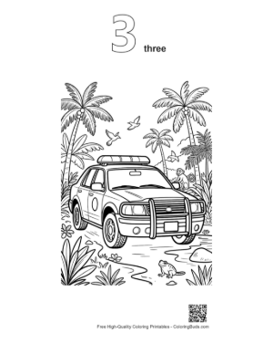 Thumbnail: Police SUV Patrolling Near Jungle Palms Printable Outline Number 3