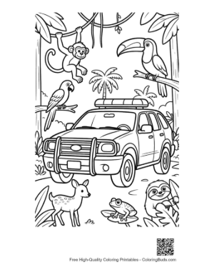 Thumbnail: Police SUV Patrolling Tropical Jungle Trail Printable
