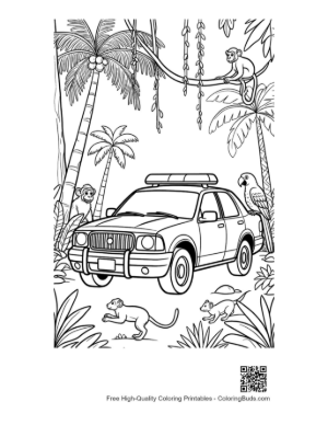 Thumbnail: Police Vehicle Driving Through Scenic Tropical Woods Printable