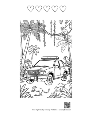 Thumbnail: Police Vehicle Driving Through Scenic Tropical Woods Printable and 5 Heart Outline