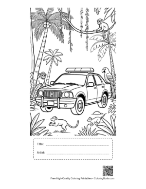 Thumbnail: Police Vehicle Driving Through Scenic Tropical Woods Printable with Title and Artist Box
