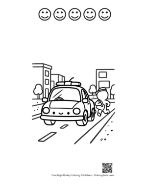 Thumbnail: Sleek Police Interceptor Cruising City Road Printable and 5 Happy Face Outline