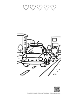 Thumbnail: Sleek Police Interceptor Cruising City Road Printable and 5 Heart Outline