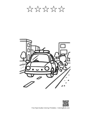 Thumbnail: Sleek Police Interceptor Cruising City Road Printable and 5 Star Outline