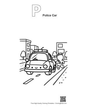 Thumbnail: Sleek Police Interceptor Cruising City Road Printable Outline Alphabet P Police Car