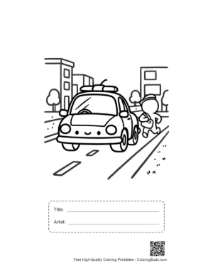 Thumbnail: Sleek Police Interceptor Cruising City Road Printable with Title and Artist Box