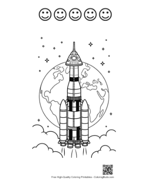 Thumbnail: Cute Saturn V Coloring Page Printable and 5 Happy Face Outline
