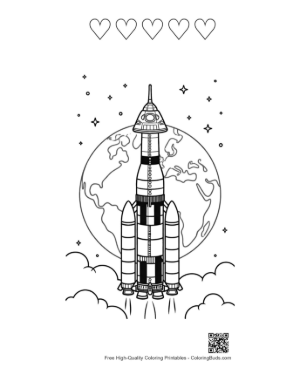 Thumbnail: Cute Saturn V Coloring Page Printable and 5 Heart Outline