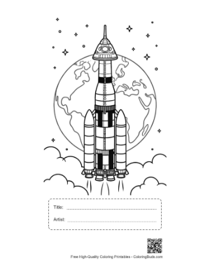 Thumbnail: Cute Saturn V Coloring Page Printable with Title and Artist Box