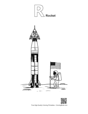 Thumbnail: Cute Saturn V Printable Outline Alphabet R Rocket