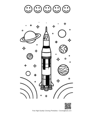 Thumbnail: Easy Saturn V Coloring Page Printable and 5 Happy Face Outline