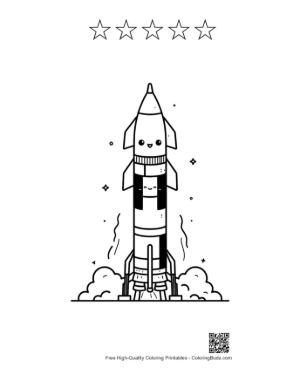 Thumbnail: Kawaii Saturn V Space Rocket with Smiley Face on Launchpad Printable and 5 Star Outline