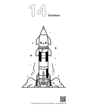 Thumbnail: Kawaii Saturn V Space Rocket with Smiley Face on Launchpad Printable Outline Number 14