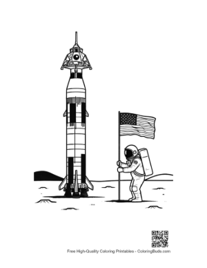 Thumbnail: Saturn V Rocket and Astronaut Planting Flag on the Moon Printable