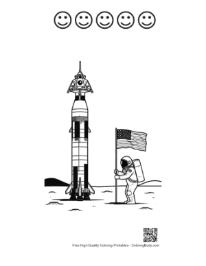 Thumbnail: Saturn V Rocket and Astronaut Planting Flag on the Moon Printable and 5 Happy Face Outline