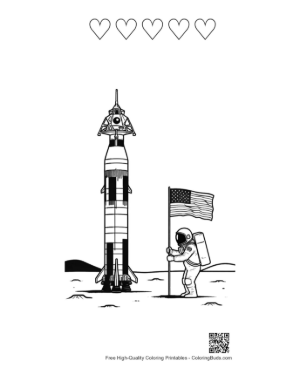 Thumbnail: Saturn V Rocket and Astronaut Planting Flag on the Moon Printable and 5 Heart Outline