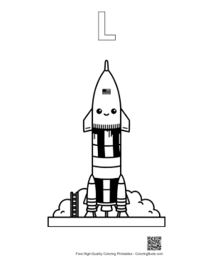 Thumbnail: Saturn V Rocket at the Launch Tower Coloring Page Printable Outline Alphabet L