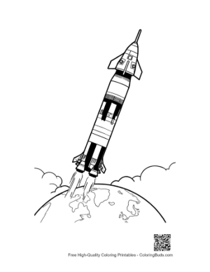 Thumbnail: Saturn V Rocket Blasting Off into Space Line Art Printable