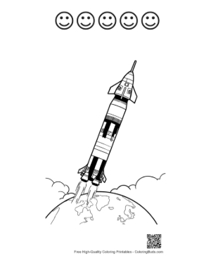 Thumbnail: Saturn V Rocket Blasting Off into Space Line Art Printable and 5 Happy Face Outline