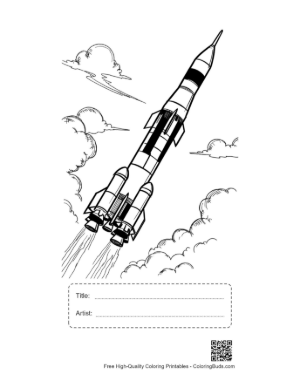 Thumbnail: Saturn V Rocket Launch Coloring Page Printable with Title and Artist Box