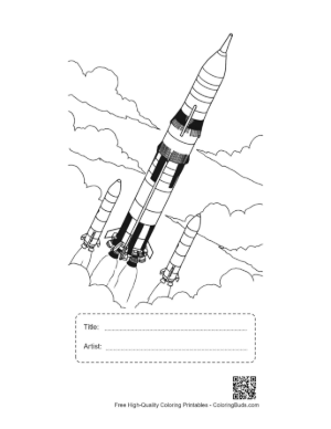 Thumbnail: Saturn V Rocket Launch Outline Printable with Title and Artist Box