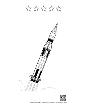 Thumbnail: Saturn V Rocket Launching Skyward Printable and 5 Star Outline