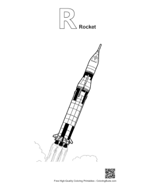 Thumbnail: Saturn V Rocket Launching Skyward Printable Outline Alphabet R Rocket