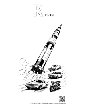 Thumbnail: Saturn V Rocket Racing Cars and Motorcycle Printable Outline Alphabet R Rocket