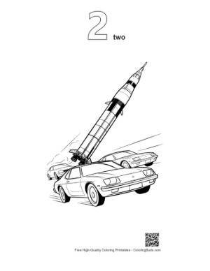 Thumbnail: Saturn V Rocket Racing Past Sports Cars Printable Outline Number 2