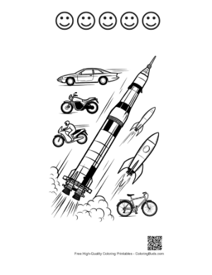 Thumbnail: Saturn V Rocket Racing Vehicles Printable and 5 Happy Face Outline