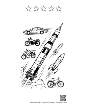 Thumbnail: Saturn V Rocket Racing Vehicles Printable and 5 Star Outline