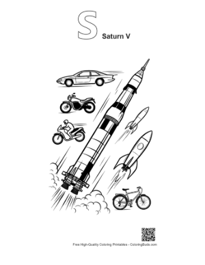 Thumbnail: Saturn V Rocket Racing Vehicles Printable Outline Alphabet S Saturn V