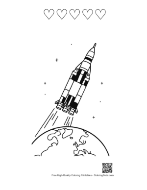 Thumbnail: Saturn V Rocket Re-Entering Earth's Atmosphere Coloring Printable and 5 Heart Outline