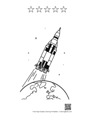 Thumbnail: Saturn V Rocket Re-Entering Earth's Atmosphere Coloring Printable and 5 Star Outline
