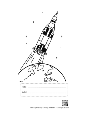 Thumbnail: Saturn V Rocket Re-Entering Earth's Atmosphere Coloring Printable with Title and Artist Box