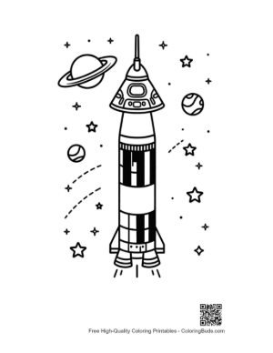 Thumbnail: Saturn V Rocket Surrounded by Rings and Planets Printable