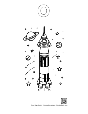 Thumbnail: Saturn V Rocket Surrounded by Rings and Planets Printable Outline Alphabet O