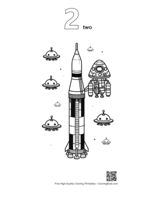 Thumbnail: Saturn V Rocket with Astronauts and Small UFOs Printable Outline Number 2