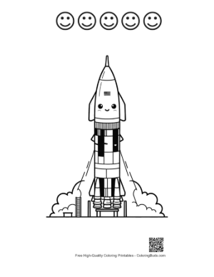Thumbnail: Simple Saturn V Rocket Outline for Preschool Coloring Printable and 5 Happy Face Outline