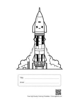 Thumbnail: Simple Saturn V Rocket Outline for Preschool Coloring Printable with Title and Artist Box