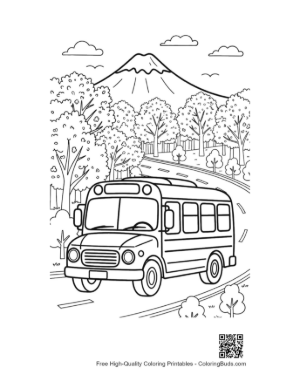 Thumbnail: Bus Trip Through a Beautiful Mountain Landscape Coloring Printable