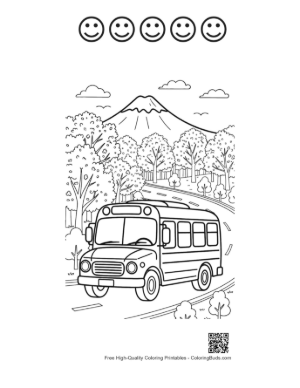 Thumbnail: Bus Trip Through a Beautiful Mountain Landscape Coloring Printable and 5 Happy Face Outline
