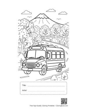 Thumbnail: Bus Trip Through a Beautiful Mountain Landscape Coloring Printable with Title and Artist Box