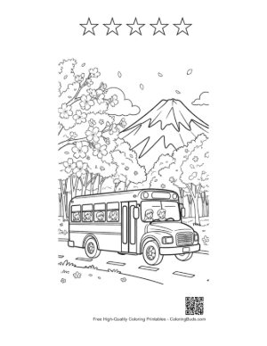 Thumbnail: Detailed School Bus Driving Near a Snowy Mountain Range Printable and 5 Star Outline