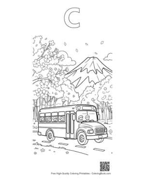 Thumbnail: Detailed School Bus Driving Near a Snowy Mountain Range Printable Outline Alphabet C