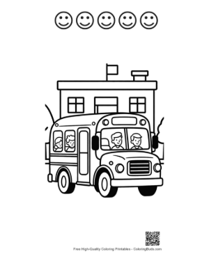 Thumbnail: Detailed School Bus with Children Looking Out the Windows Printable and 5 Happy Face Outline
