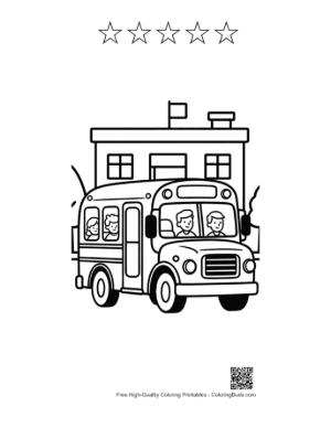 Thumbnail: Detailed School Bus with Children Looking Out the Windows Printable and 5 Star Outline