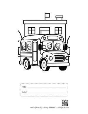Thumbnail: Detailed School Bus with Children Looking Out the Windows Printable with Title and Artist Box
