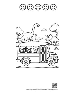 Thumbnail: Dinosaur Bus Exploring a Prehistoric Land with Long Necks Printable and 5 Happy Face Outline