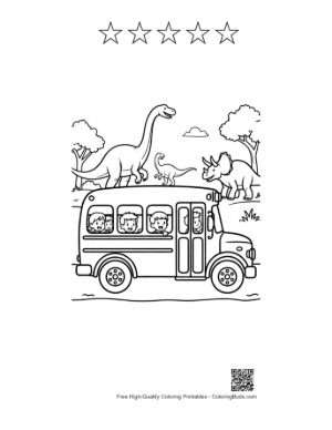 Thumbnail: Dinosaur Bus Exploring a Prehistoric Land with Long Necks Printable and 5 Star Outline